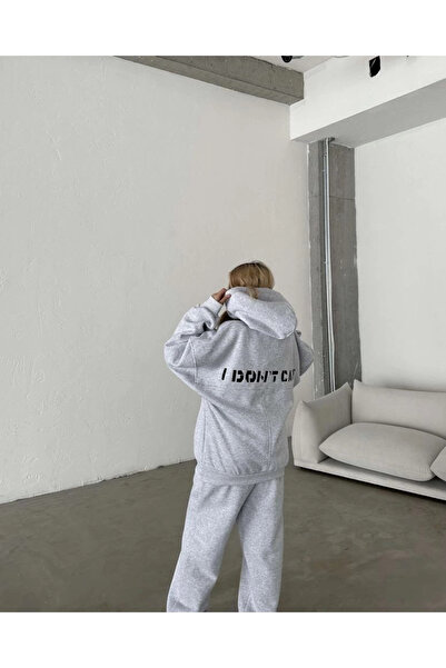 Vogue Nakış İşlemeli Üç İplik Sweat Takım- Gri