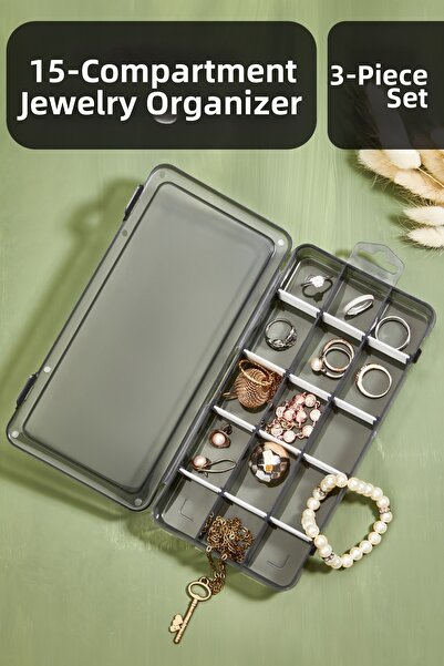 Fesya Home Cutie de bijuterii reglabilă, transparentă, neagră, cu 3 bucăți și...