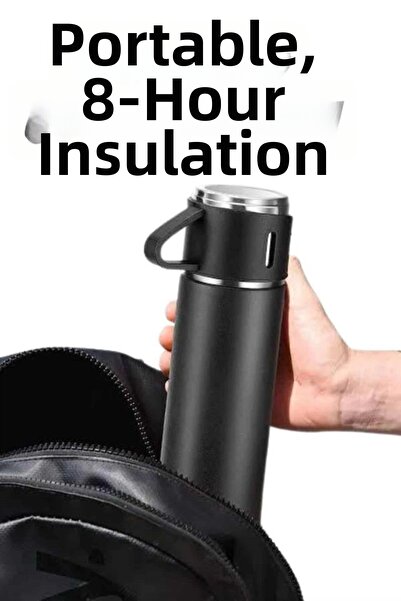 Epilons Thermos set 3-piece cup set heat resistant black stainless steel vacuum