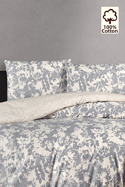 CAQQA طقم غطاء لحاف فردي من القطن بنسبة 100% باللون الرمادي من كولين