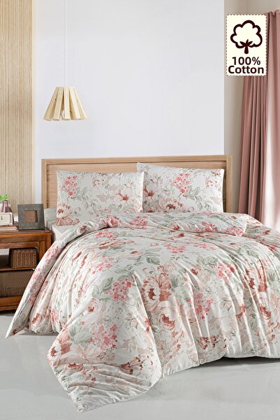 CAQQA 100% Cotton Davida Beige Double Duvet Cover Set