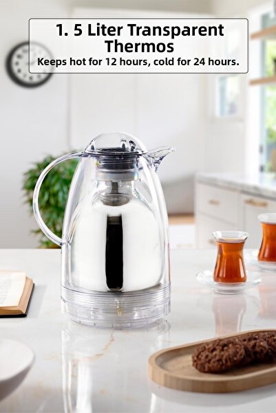 EWs ترمس شفاف عازل للحرارة سعة 1.5 لتر - يحافظ على الدفء لمدة 12 ساعة ويكون ز...