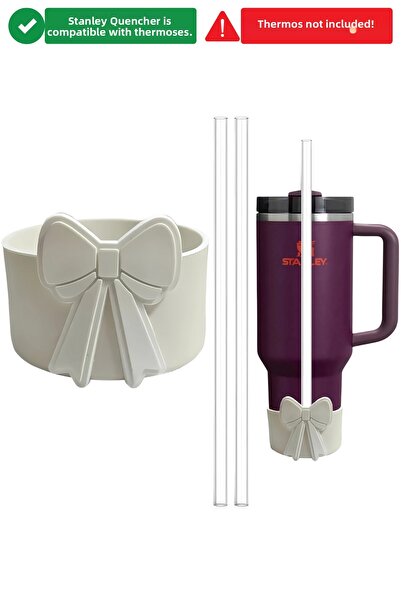 Yenigeldi واقي ترمس سيليكون أبيض متوافق مع ستانلي كوينتشر 40/30 أونصة مع 2 قط...