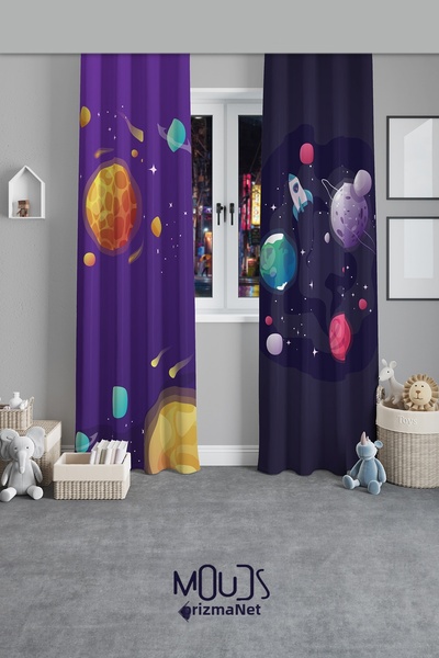 Moud's Μωβ διαστημικό μοτίβο κουρτίνα φόντου για παιδιά και βρεφικό δωμάτιο S...
