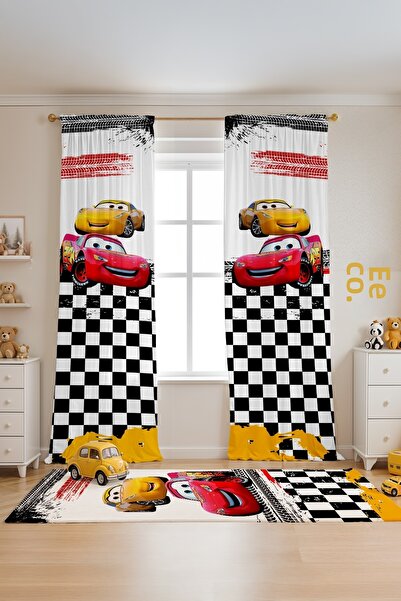 EVPANYA Cortina de fundal pentru camera bebelușului cu model Mcqueen în carou...