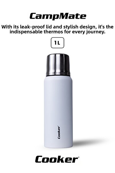 Cooker ترمس فولاذي بطبقة مزدوجة سعة 1 لتر - دافئ لمدة 24 ساعة، بارد لمدة 48 س...