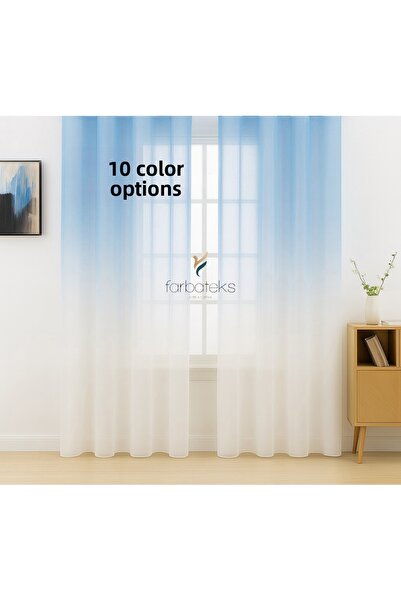 farbateks Blue Color Colorful Transitional 3 Layers Pleated Tulle Curtain