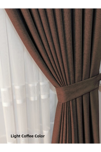MebelPort Curtain Linen Background Curtain 1/3 Pleated Single Panel for Corni...
