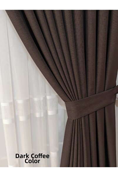 MebelPort Curtain Linen Background Curtain 1/3 Pleated Single Panel for Corni...