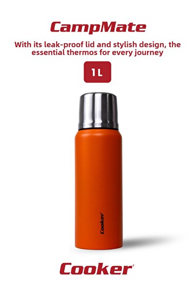 Cooker ترمس فولاذي بطبقة مزدوجة سعة 1 لتر - دافئ لمدة 24 ساعة، بارد لمدة 48 س...