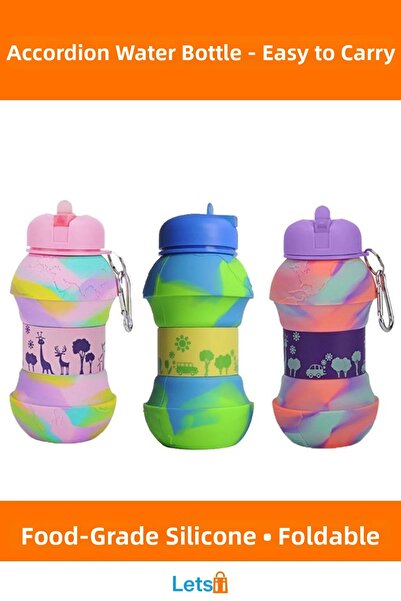 Letsii زجاجة مياه أكورديون قابلة للطي من السيليكون الغذائي