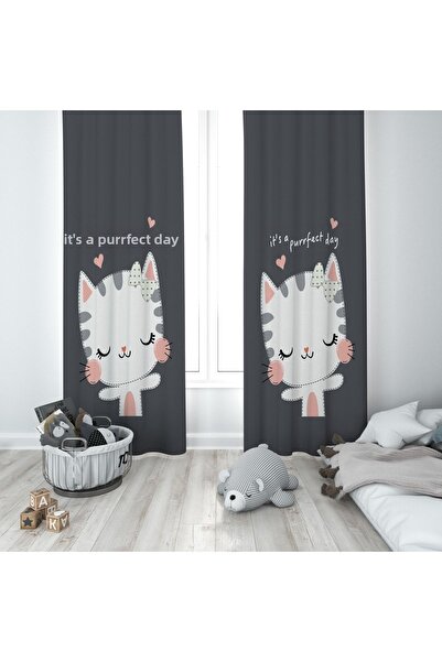 Talia Home ستارة خلفية لغرفة الأطفال والرضع مطبوعة على شكل قطة 2 أجنحة Tla-245