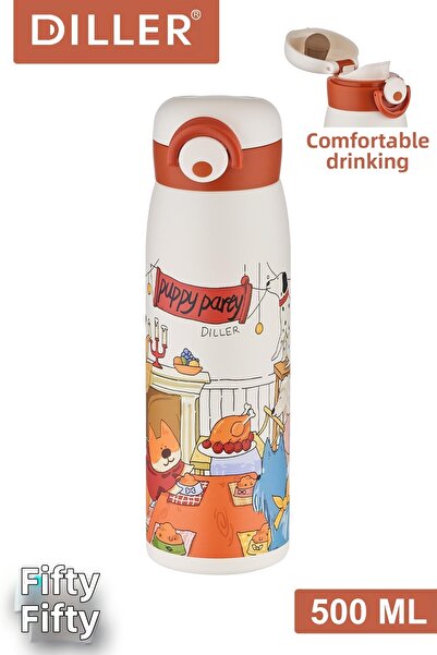 Vagonlife ترمس شرب مريح سعة 500 مل، غطاء قفل معدني غير قابل للخلط - DILLERD9214