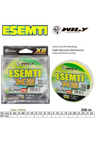 Wily Esenti 8 Ply Νήμα Ψαρέματος 300 μέτρα Κίτρινο 0,20