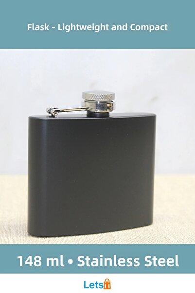 Letsii قارورة ماء من الفولاذ المقاوم للصدأ سعة 5 أونصات باللون الأسود، رفيق م...