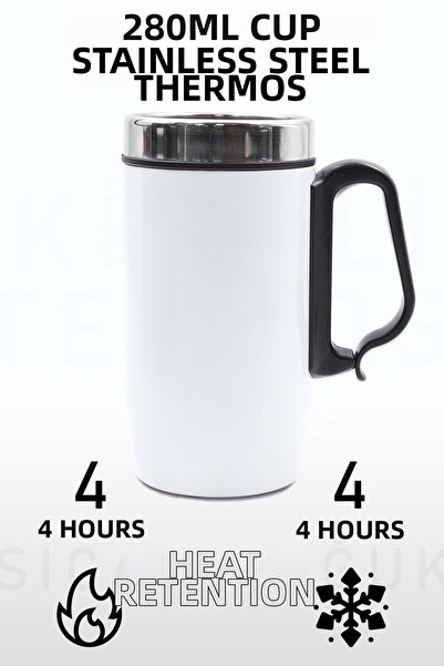 İkon store 280 Ml White Steel Thermos - Special Cup with Handle