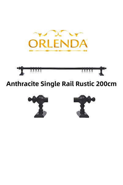 Orlenda Suport pentru perdele rustic din aluminiu cu cap din lemn, șină simpl...