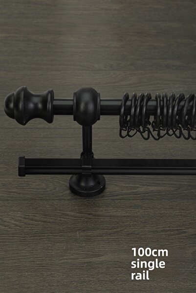 wenthi Suport pentru perdea rustic din lemn negru cu o singură șină Venti 100 Cm