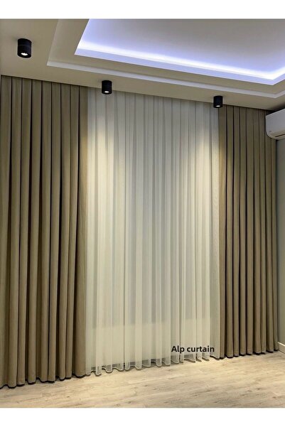 yağmur zebra Grek Modern Tulle Curtain - 1/2 Pleated Skirt with Lead (Quarter...