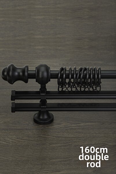 wenthi Suport pentru perdele din lemn negru rustic cu două șine Venti 160 cm