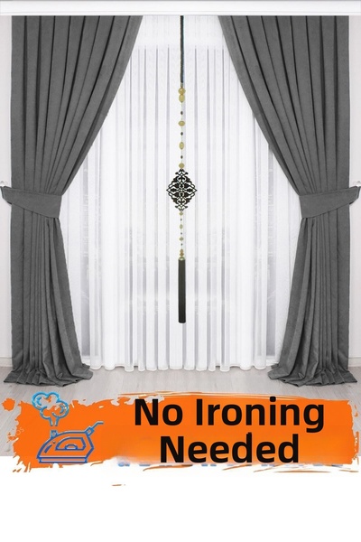 İ.D İpek Dokuma Ανθρακί γκρι πλισέ κουρτίνα φόντου Velvet Look Honeycomb Text...