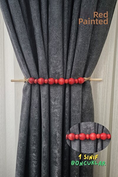 Armashine Suport pentru perdea în stil boem cu mărgele din lemn lustruit, orn...