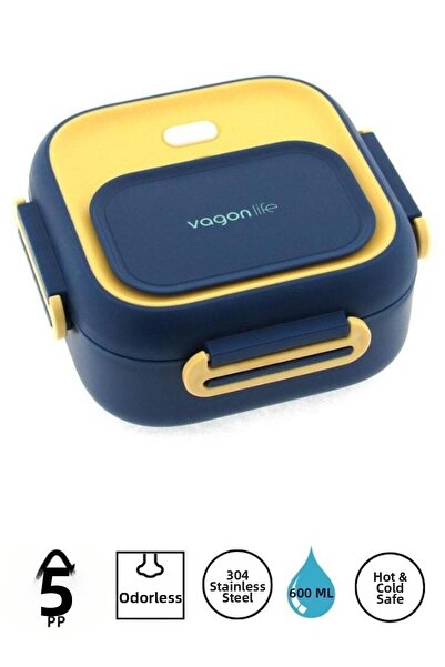 Vagonlife Square Lunch Box Single Layer Stainless Steel Easy Locking Lunch Bo...