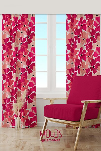 Moud's Велурена завеса с мотиви на черешов цвят, хол, фон за хол, щампована з...
