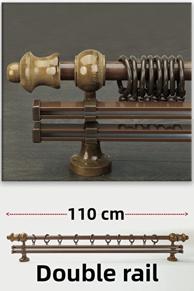 wenthi Suport pentru perdele din lemn de nuc maro închis rustic cu două șine ...