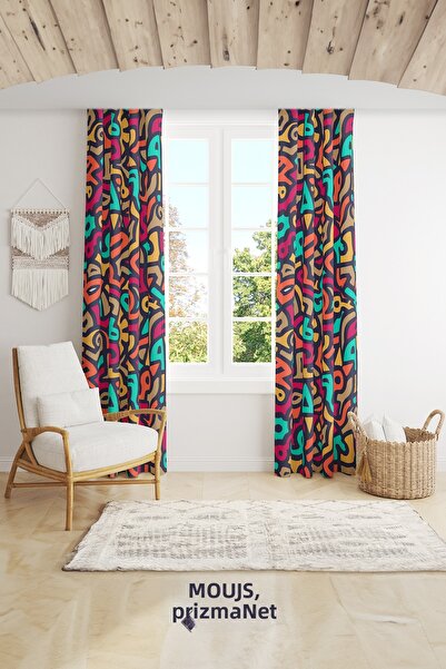 Moud's Colorful Shape Patterned Background Curtain Youth Room Living Room Sue...