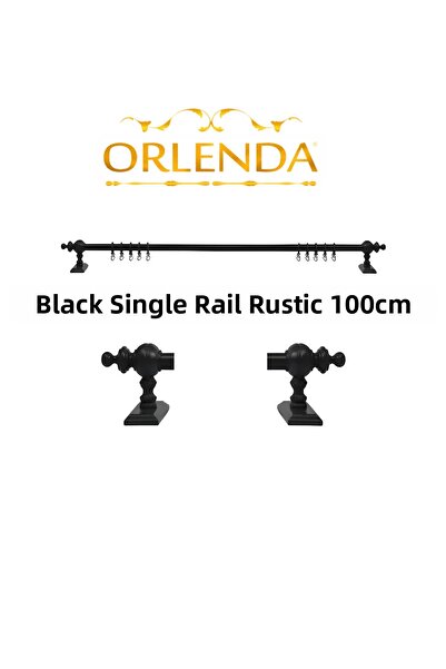 Orlenda Suport pentru perdele rustic din aluminiu cu cap din lemn negru, șină...