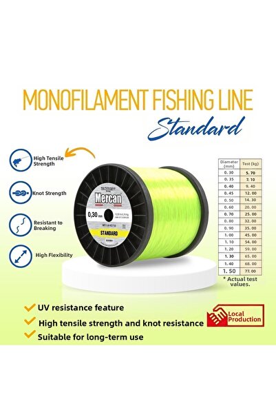 Mercan خط صيد بملف 1 كجم أصفر مع تمييز قياسي