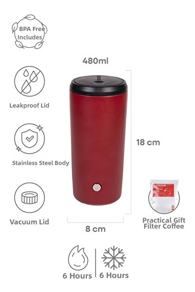 Espressolab Red Matte Textured Stainless Steel Thermos 480 ml with Lid No:92
