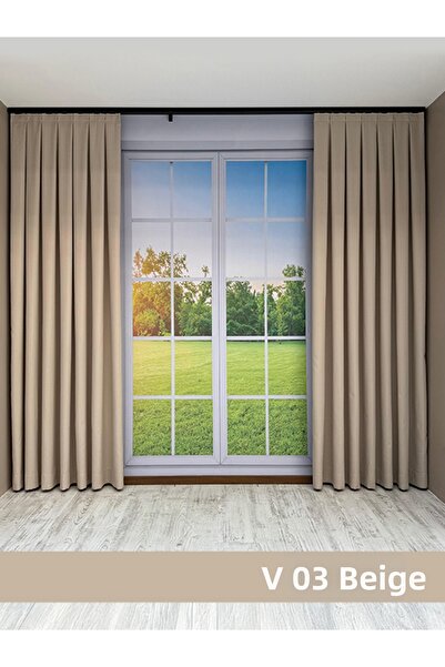 mep mekanik Perdele Donatti din in plat bej, 1/3 pliuri, o singură aripă