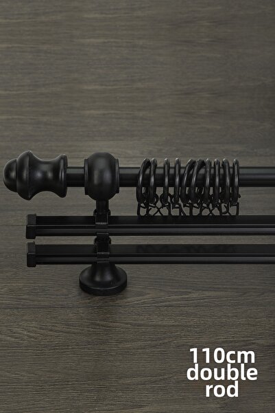 wenthi Suport pentru perdele din lemn negru rustic cu două șine Venti 110 cm