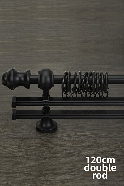 wenthi Suport pentru perdele din lemn negru rustic cu două șine Venti 120 cm