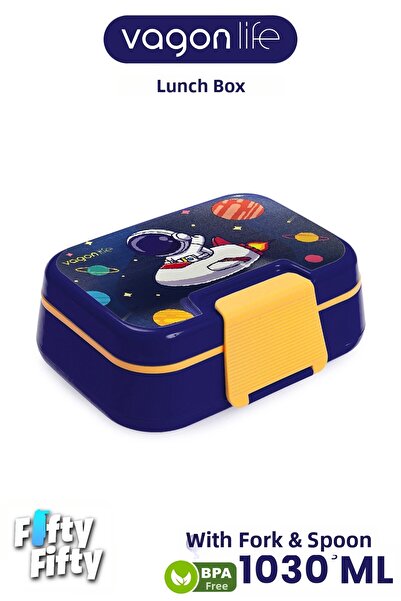 Vagonlife 1030 ml Single Layer 4 Compartment Children's Lunch Box with Fork /...