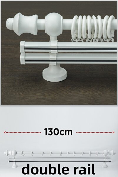 wenthi Suport pentru perdele din lemn alb rustic cu două șine Venti 130 Cm