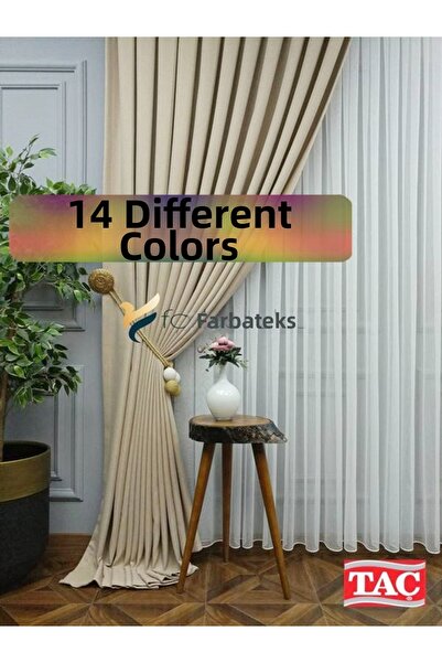 farbateks Cream Linen Background Curtain 1E3 Draped Pleated Background Curtain