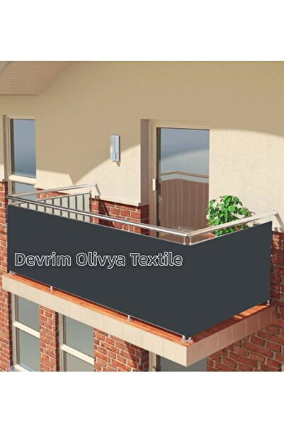DEVRİM OLİVYA TEKSTİL Κουρτίνα Μπαλκονιού Ανθρακί με Δαντέλα σε όλες τις Τέσσ...