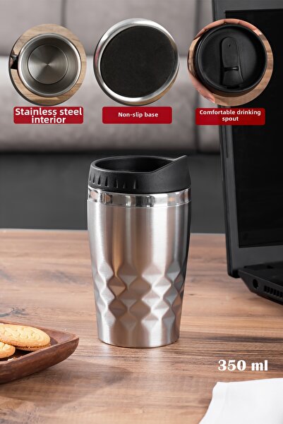 Porsima 05554 Silver Stainless Steel Thermos - Leak-Proof, Insulated Cup 350ml