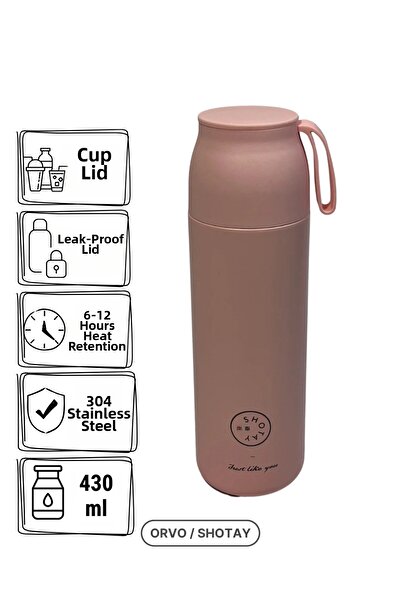 Shotay 430 ml 304 Steel Flip-Open Cup with Lid and Pouring Thermos - Pink