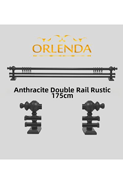 Orlenda Țeavă de aluminiu cu cap din lemn antracit Umeraș rustic pentru perde...