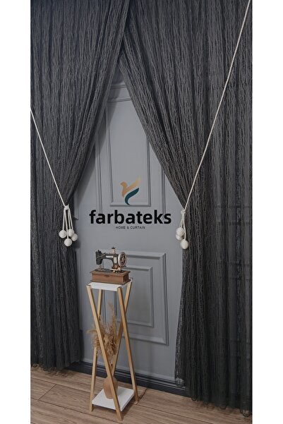 farbateks Anthracite Gray Double-Breasted 3-Layer Pleated Tulle with Right an...