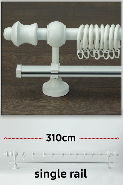 wenthi Suport pentru perdea din lemn alb rustic cu o singură șină Venti 310 Cm