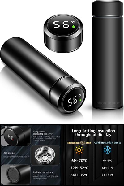 HediyeFilesi كوب ترمس مفرغ مع شاشة عرض لدرجة الحرارة، سعة 500 مل، مع شاشة رقم...