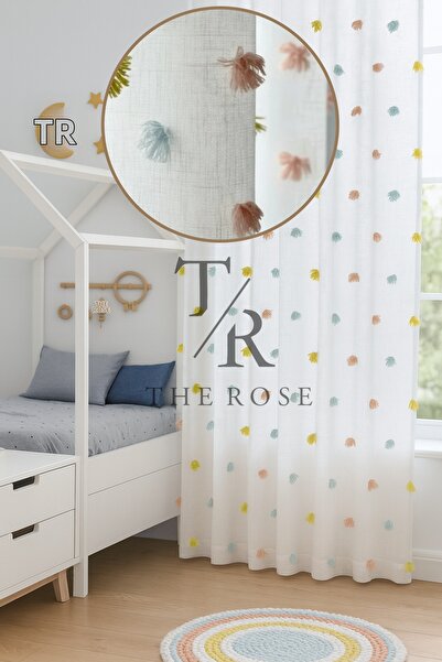 The Rose Perla Perdele din tul cu ciucuri colorate, camera copiilor, unisex, ...