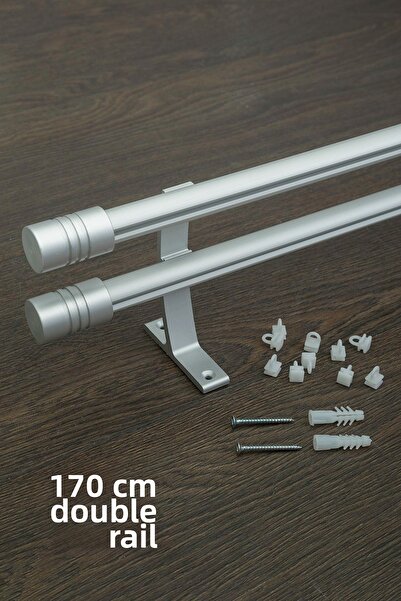 wenthi Suport pentru perdele cu șină dublă de 20 mm, metal rustic, gri mat, c...