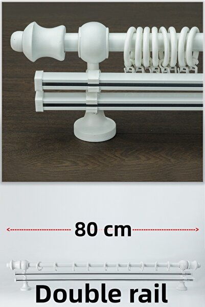 wenthi Suport pentru perdele din lemn alb rustic cu două șine Venti 80 Cm