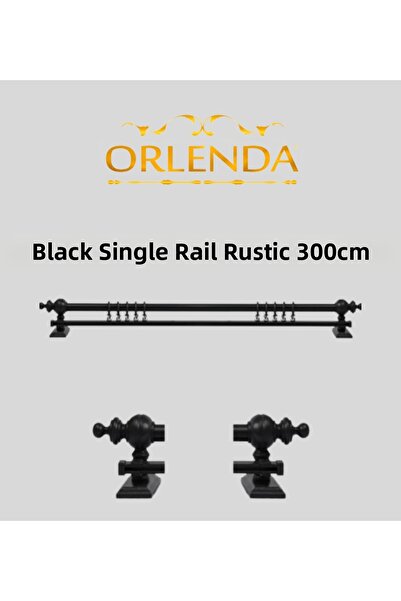 Orlenda Black Wooden Rustic Curtain Hanger - Single Rail Rustic Pipe 300 Cm